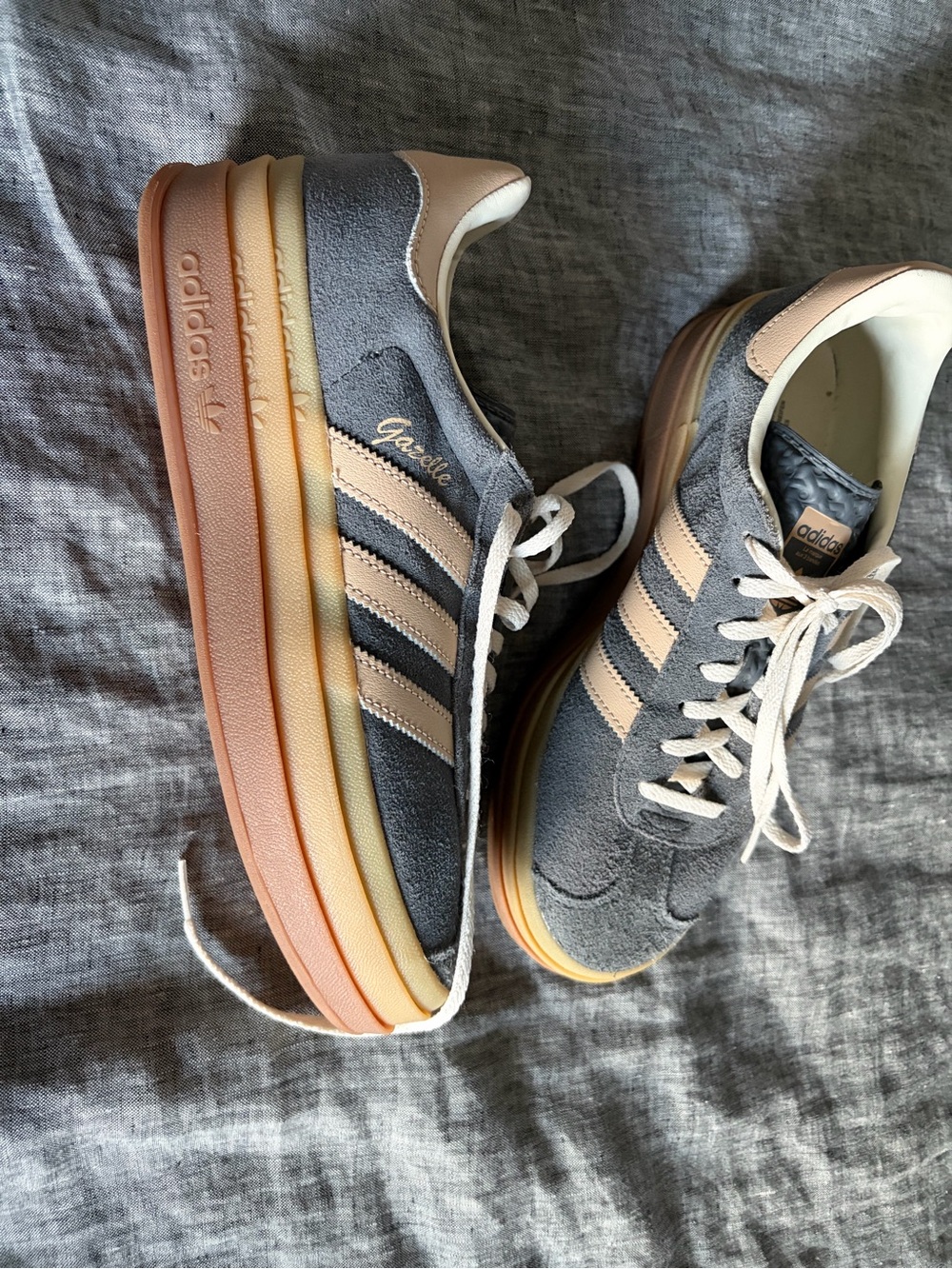 adidas Gazelle Women's Suede Sneakers in Gray and Cream with Tan Sole